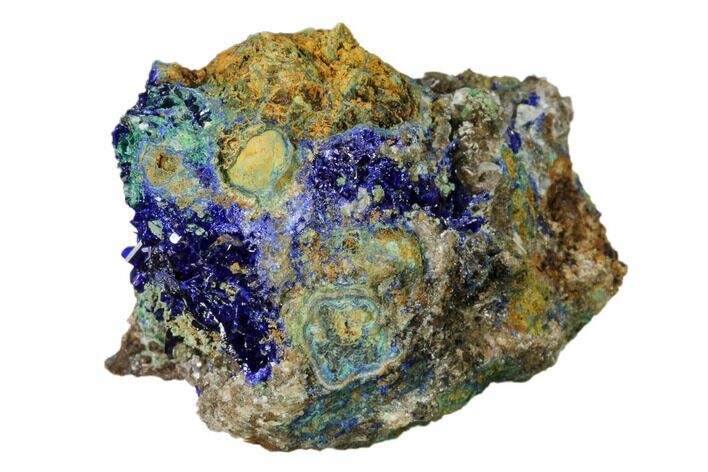 1.4" Sparkling Azurite Crystal Cluster with Malachite - Mexico